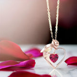 Rose Heart Necklace with Lab Created Ruby or Sapphire in 14kt Rose Gold Plate...