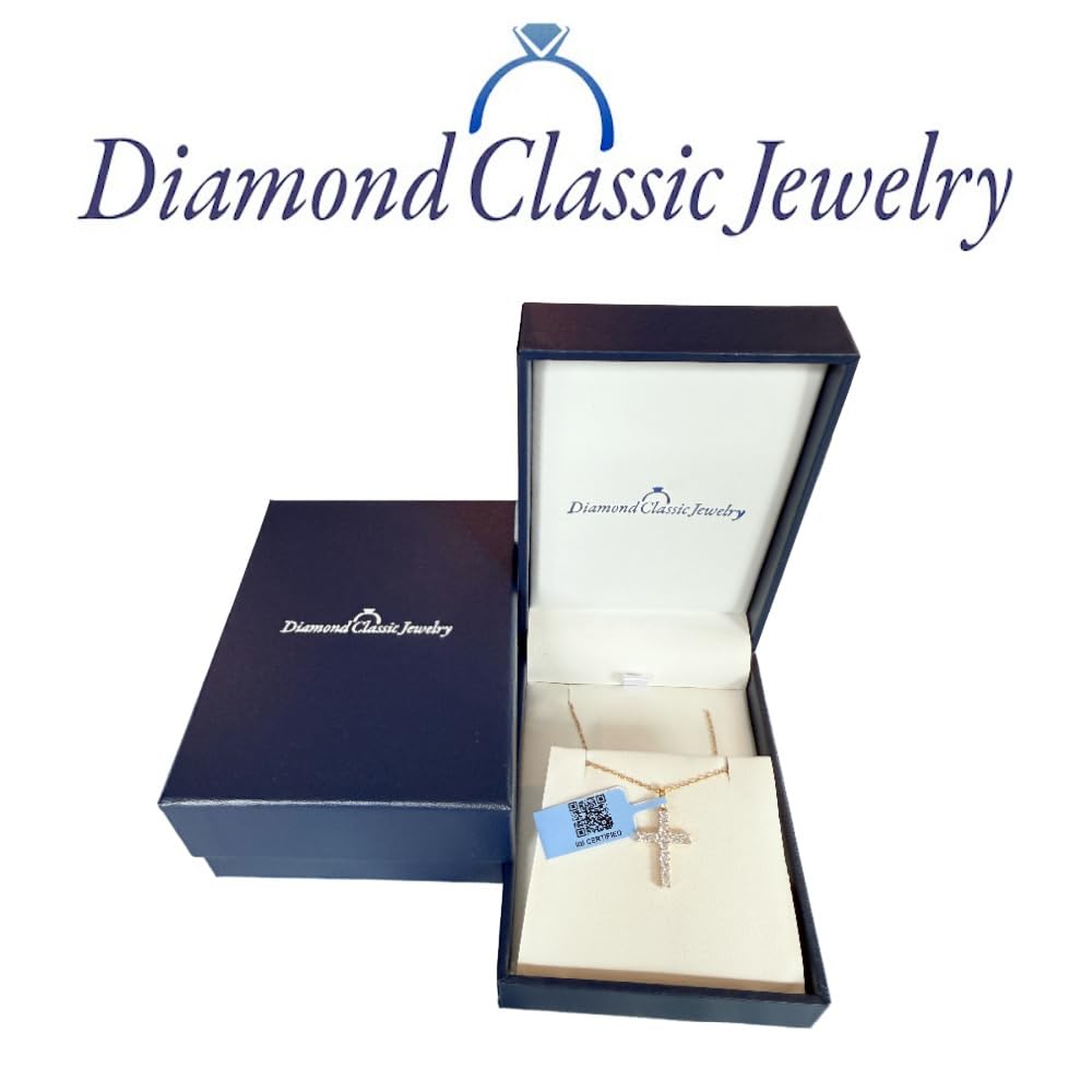 Certified 1/2 to 1CT Lab Grown Diamond Cross Necklace 2-Tone 925 Silver | (F-...