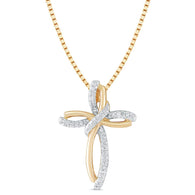 Diamond Cross Necklace in 14k Yellow Gold Plated Serling Silver