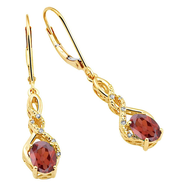 Garnet Earrings Dangle Diamond Accent in 14kt Yellow Gold Plated Silver - Lev...