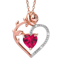 Rose Heart Necklace with Lab Created Ruby or Sapphire in 14kt Rose Gold Plate...