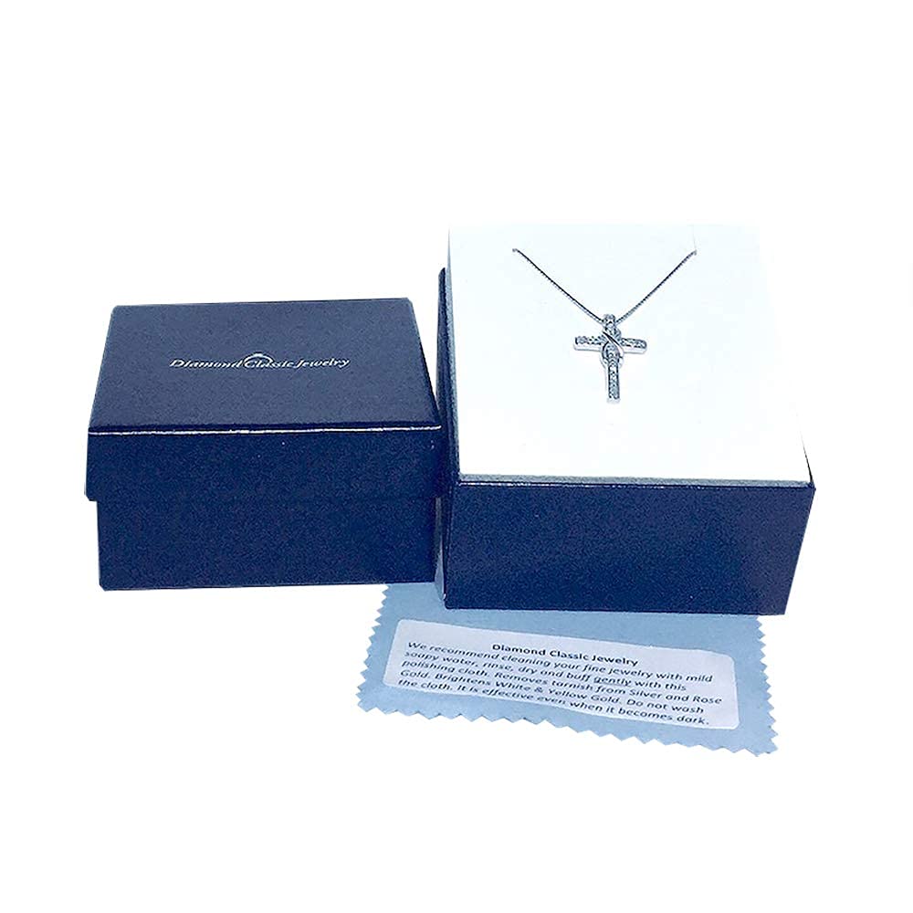 Diamond Cross Necklace Infinity in Sterling Silver - 18 Inch Box Chain