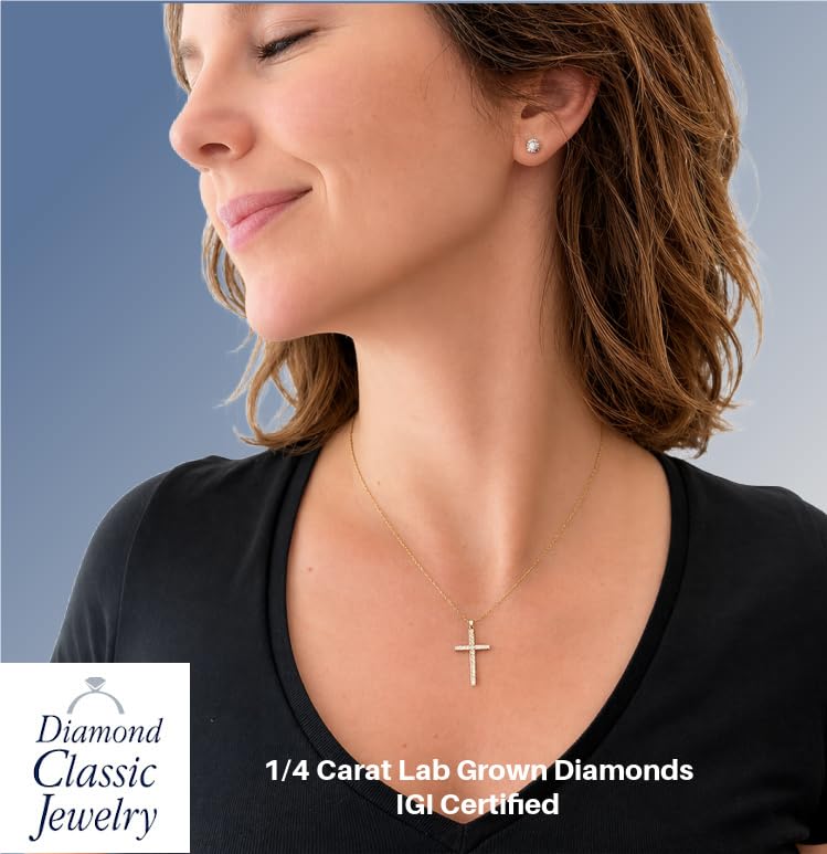 Certified Lab Grown Diamond Cross Necklace 1/4-1 CT 925 or 14k Gold Plated | ...
