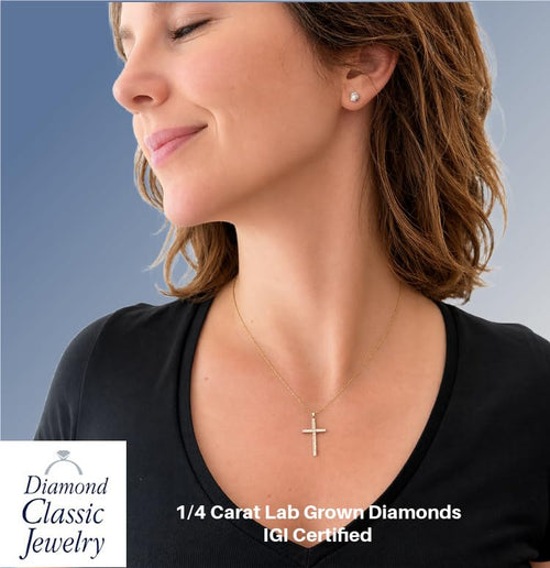 Certified Lab Grown Diamond Cross Necklace 1/4-1 CT 925 or 14k Gold Plated | ...
