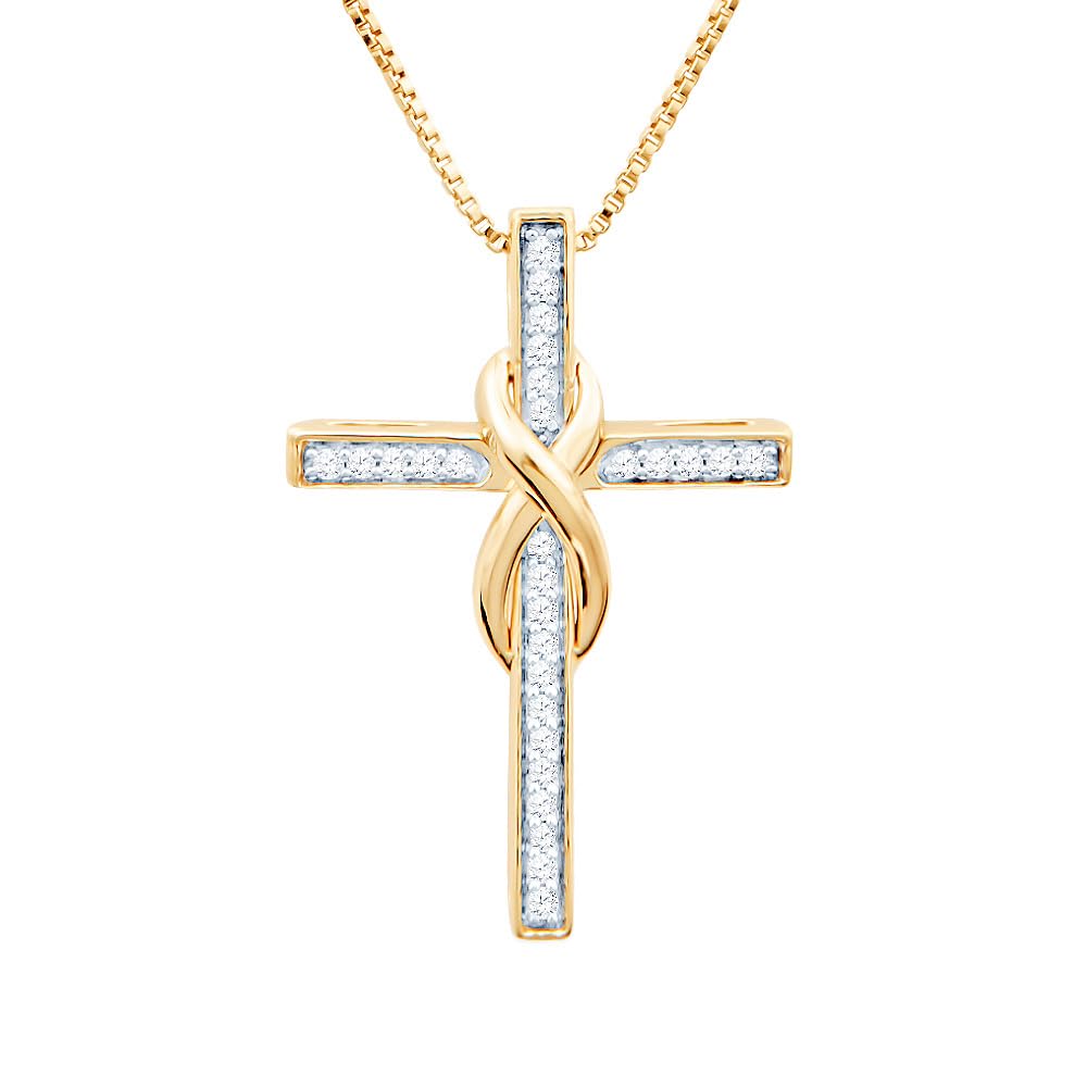 Diamond Cross Necklace Infinity in14K Yellow Gold Plated Sterling Silver - 18...