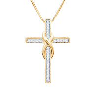 Diamond Cross Necklace in Sterling Silver, 14kt Yellow or Rose Gold Plate, or...