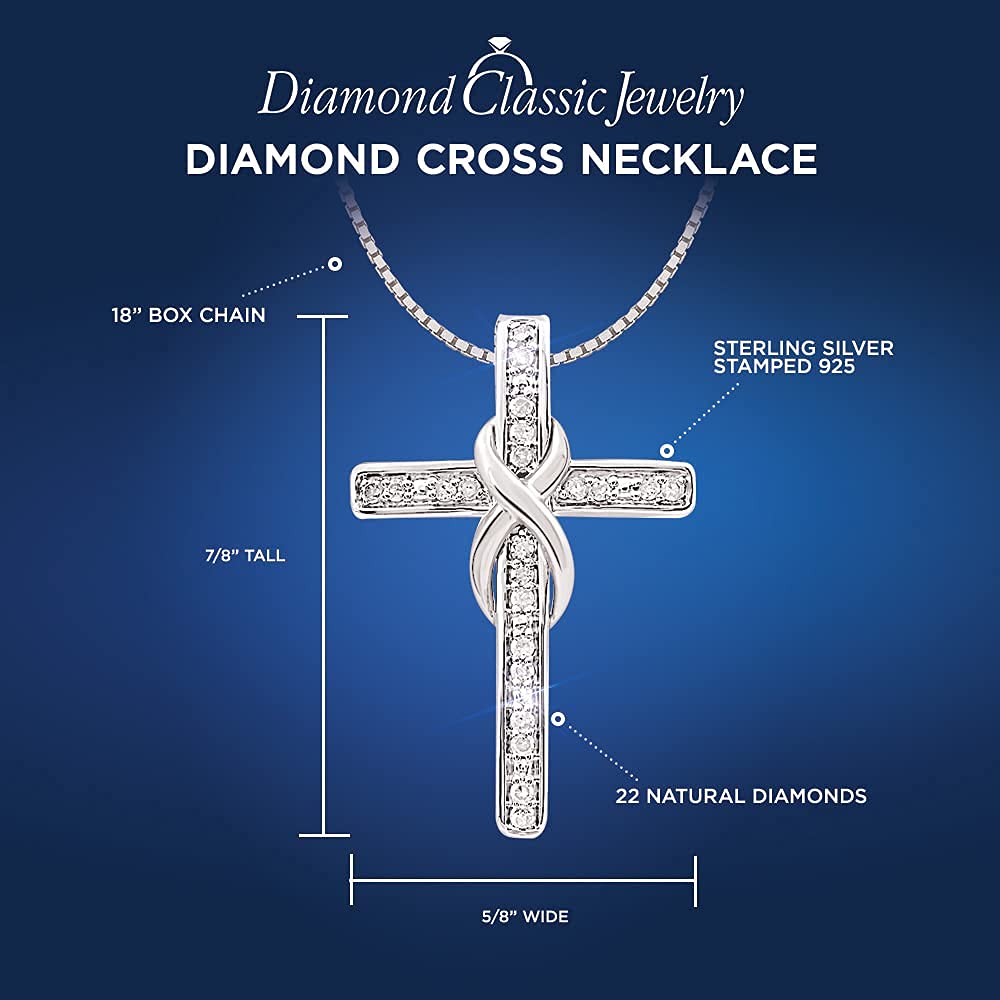 Diamond Cross Necklace Infinity in Sterling Silver - 18 Inch Box Chain