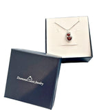 Garnet Necklace Heart Pendant in Silver Silver with Diamond Accent - 18 Inch Box Chain