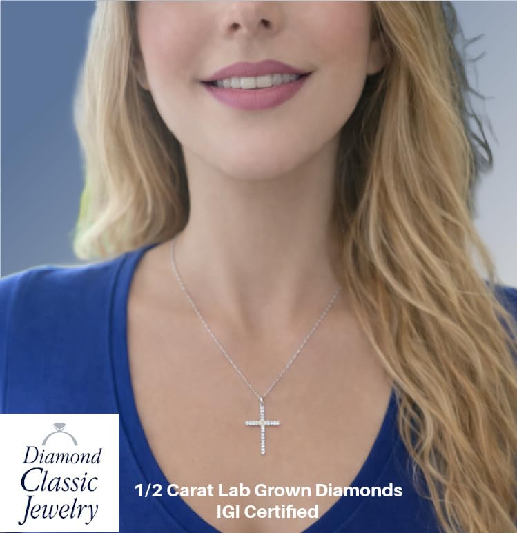 Certified Lab Grown Diamond Cross Necklace 1/4-1 CT 925 or 14k Gold Plated | ...