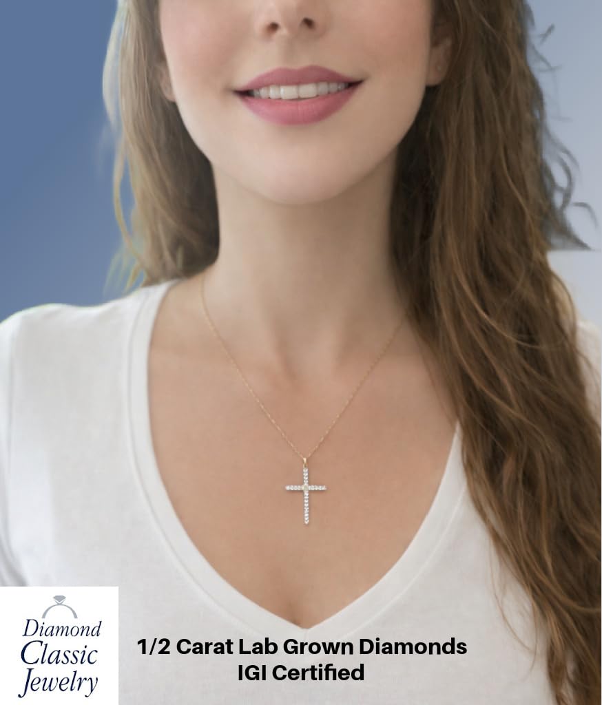 IGI Certified Lab Grown Diamond Cross Necklace 1/4 CTTW (VS2-SI1 Clarity, F-G...
