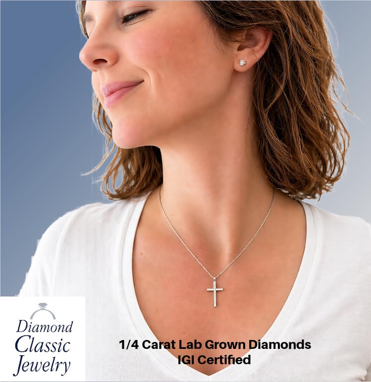 Certified Lab Grown Diamond Cross Necklace 1/4-1 CT 925 or 14k Gold Plated | ...