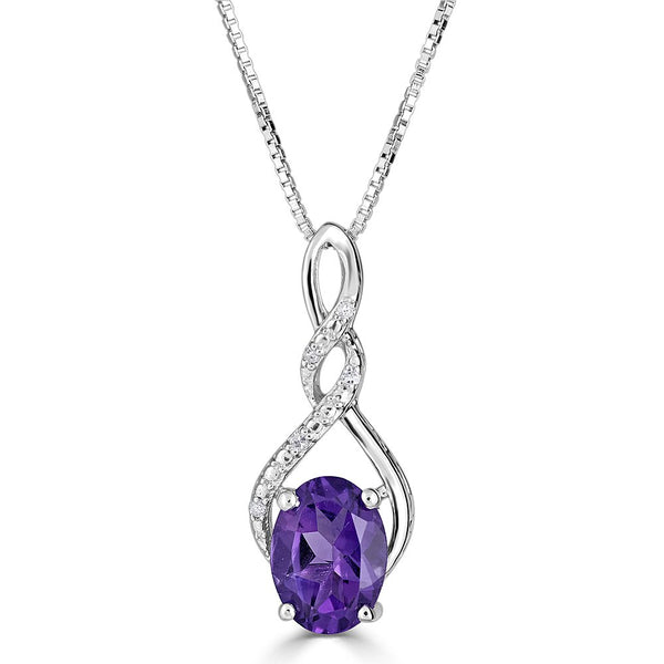 Amethyst Pendant Necklace Diamond Accent in Sterling Silver