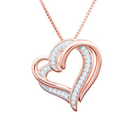 Diamond Heart Necklace 1/10 cttw Natural Diamonds in Sterling Silver, 14kt Ro...