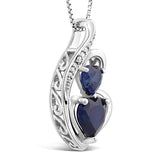 Lab Created Blue Sapphire Necklace Heart Pendant in Sterling Silver