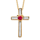 Lab Created Ruby or Blue Sapphire and Diamond Cross Necklace 1/10 cttw in 14k...