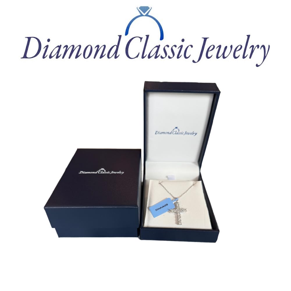 Certified Lab Grown Diamond Cross Necklace 925 or 14K Gold Plated Silver | 1/...