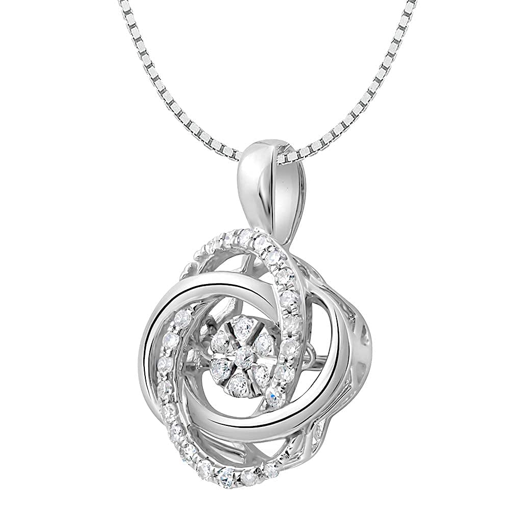 Diamond Necklace Dancing Diamonds 1/5 CTTW Love Knot Sterling Silver - 18 Inc...