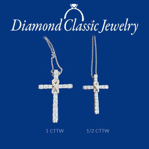 Certified 1/2 to 1CT Lab Grown Diamond Cross Necklace 2-Tone 925 Silver | (F-...