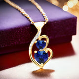 Lab Created Blue Sapphire Necklace Heart Pendant in 14k Yellow Gold Plated Sterling Silver