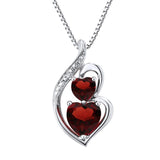 Garnet Necklace Heart Pendant in Silver Silver with Diamond Accent - 18 Inch Box Chain