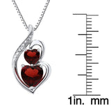 Garnet Necklace Heart Pendant in Silver Silver with Diamond Accent - 18 Inch Box Chain