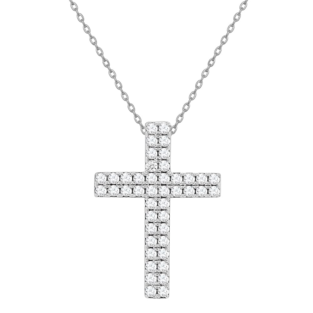 Certified Lab Grown Diamond Cross Necklace 925 Silver or Gold Plated | 1 Cara...