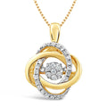 Diamond Necklace Dancing Diamond 1/5 CTTW Love Knot14kt Yellow Gold Plated Si...