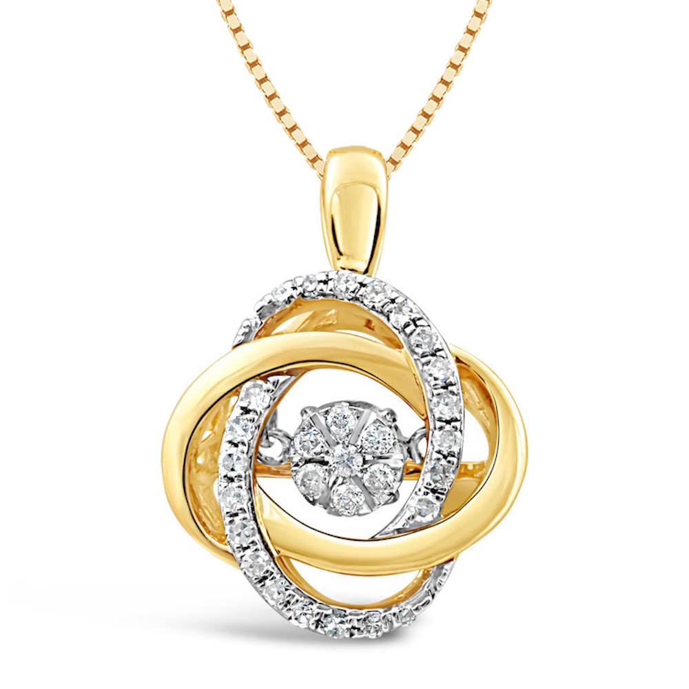 Diamond Necklace Dancing Diamond 1/5 CTTW Love Knot14kt Yellow Gold Plated Si...