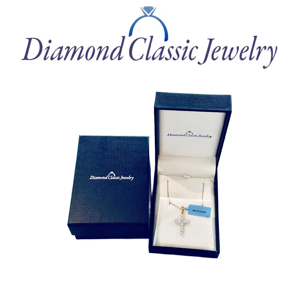 Certified Lab Grown Diamond Cross Necklace 925 or 14K Gold Plated Silver | 1/...