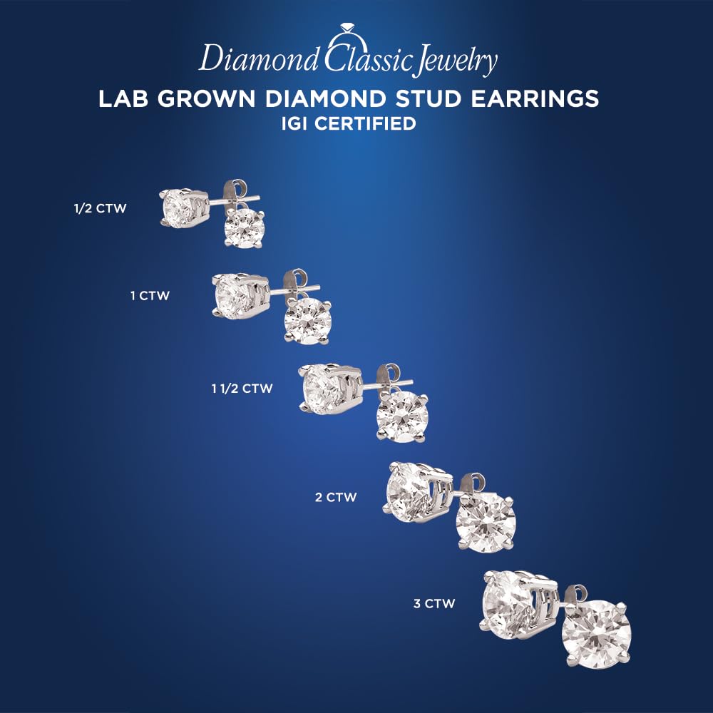 Certified Lab Grown Diamond Stud Earrings 14K Gold | IGI Certificate F-G Colo...