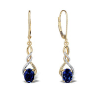 Lab Created Blue Sapphire Earrings in 14k Yellow Gold Plated Sterling Silver