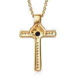 Lab Created Blue Sapphire and Diamond Cross Necklace 1/10 cttw in 14k Gold Plated Sterling Silver