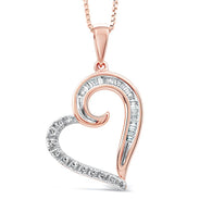 Diamond Heart Necklace in 14k Rose Gold Plated Silver or Sterling Silver 1/8 ...