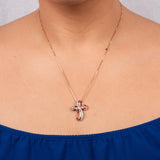 Diamond Cross Necklace 1/10 cttw 14k Plated Rose Gold on Sterling Silver - 18...