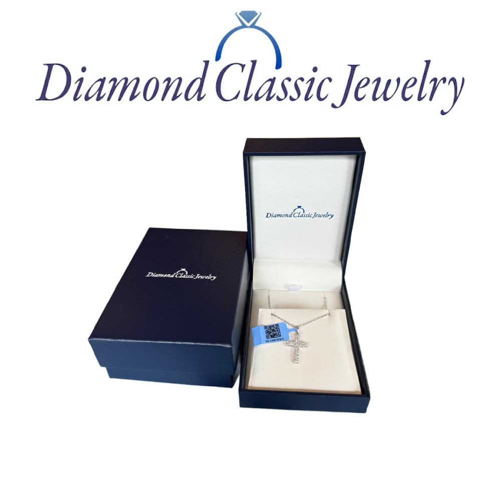 Certified Lab Grown Diamond Cross Necklace 925 or 14K Gold Plated Silver | 1/...