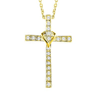 1/10 CTTW Diamond Heart Cross in 14k Yellow Gold Sterling Silver