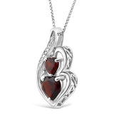 Garnet Necklace Heart Pendant in Silver Silver with Diamond Accent - 18 Inch Box Chain