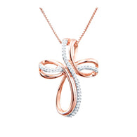 Diamond Cross Necklace 1/10 cttw 14k Plated Rose Gold on Sterling Silver - 18...