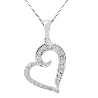 Diamond Heart Necklace in 14k Rose Gold Plated Silver or Sterling Silver 1/8 ...