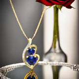 Lab Created Blue Sapphire Necklace Heart Pendant in 14k Yellow Gold Plated Sterling Silver