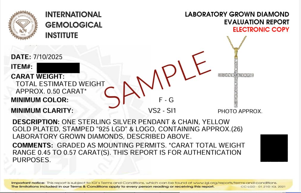Certified Lab Grown Diamond Cross Necklace 1/4-1 CT 925 or 14k Gold Plated | ...
