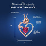 Rose Heart Necklace with Lab Created Ruby or Sapphire in 14kt Rose Gold Plate...