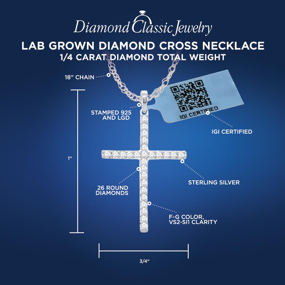 Certified Lab Grown Diamond Cross Necklace 1/4-1 CT 925 or 14k Gold Plated | ...