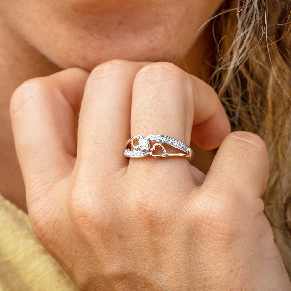 Diamond Promise Ring 10k Rose Gold and Sterling Silver 1/10 CTTW | HI Color 2...