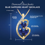 Lab Created Blue Sapphire Necklace Heart Pendant in 14k Yellow Gold Plated Sterling Silver