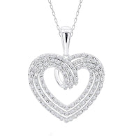 Diamond Heart Necklace 1/4 CTW 3-Row 18 Inch Cable Chain