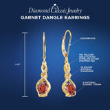 Garnet Earrings Dangle Diamond Accent in 14kt Yellow Gold Plated Silver - Lev...