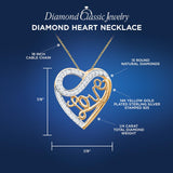 Diamond Heart Necklace 14kt Yellow Gold Plated Silver 1/4 cttw Natural Diamon...