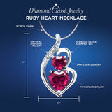 Lab Created Ruby Necklace Heart Shape with Natural Diamond Accent in 14k Yell...