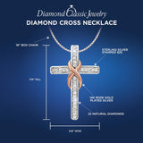 Diamond Cross Necklace in Sterling Silver and 14k Rose Gold Plate